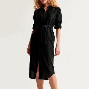 Abercrombie and Fitch Linen-Blend Belted Midi Button-up Dress